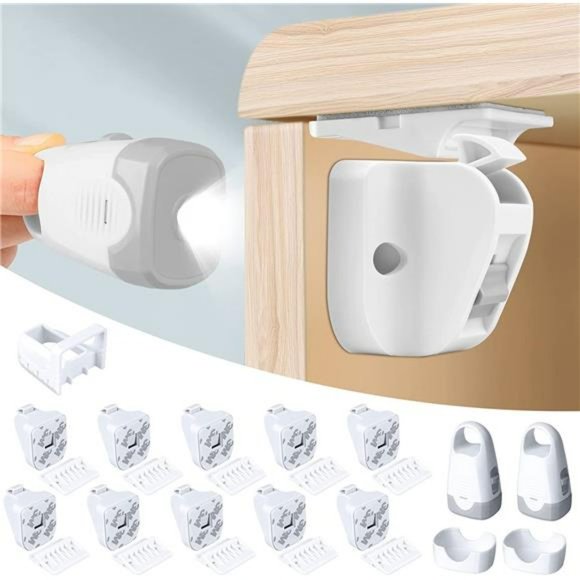 Child Magnetic Cabinet Locks (10 Locks and 2 Keys) -Baby Proofing Cabinet Locks - Picture 1 of 6